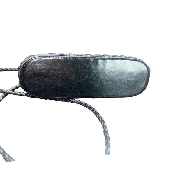 Vintage CEM Black Woven Leather Crossbody Bag Made in Brazil Braided Strap C E M - Picture 4 of 11